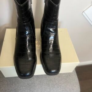 Sleek Black Crocodile-Embossed Ankle Boots